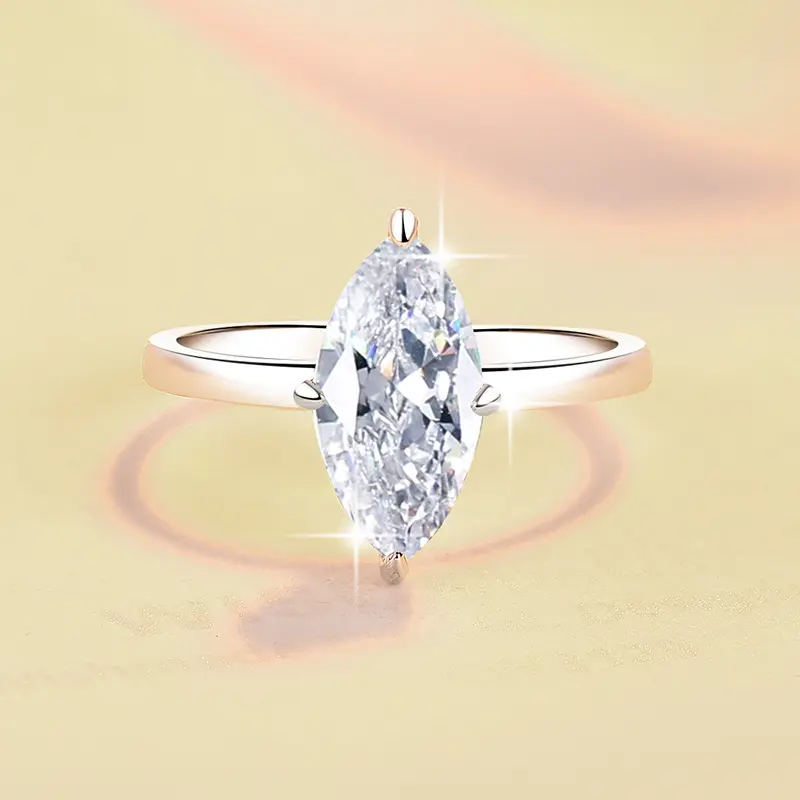 Moissanite Ring - 2 Carat Horse Eye Cut, 18K Gold-S925 Silver Minimalist Fashion Artificial Gemstone Jewelry Ring