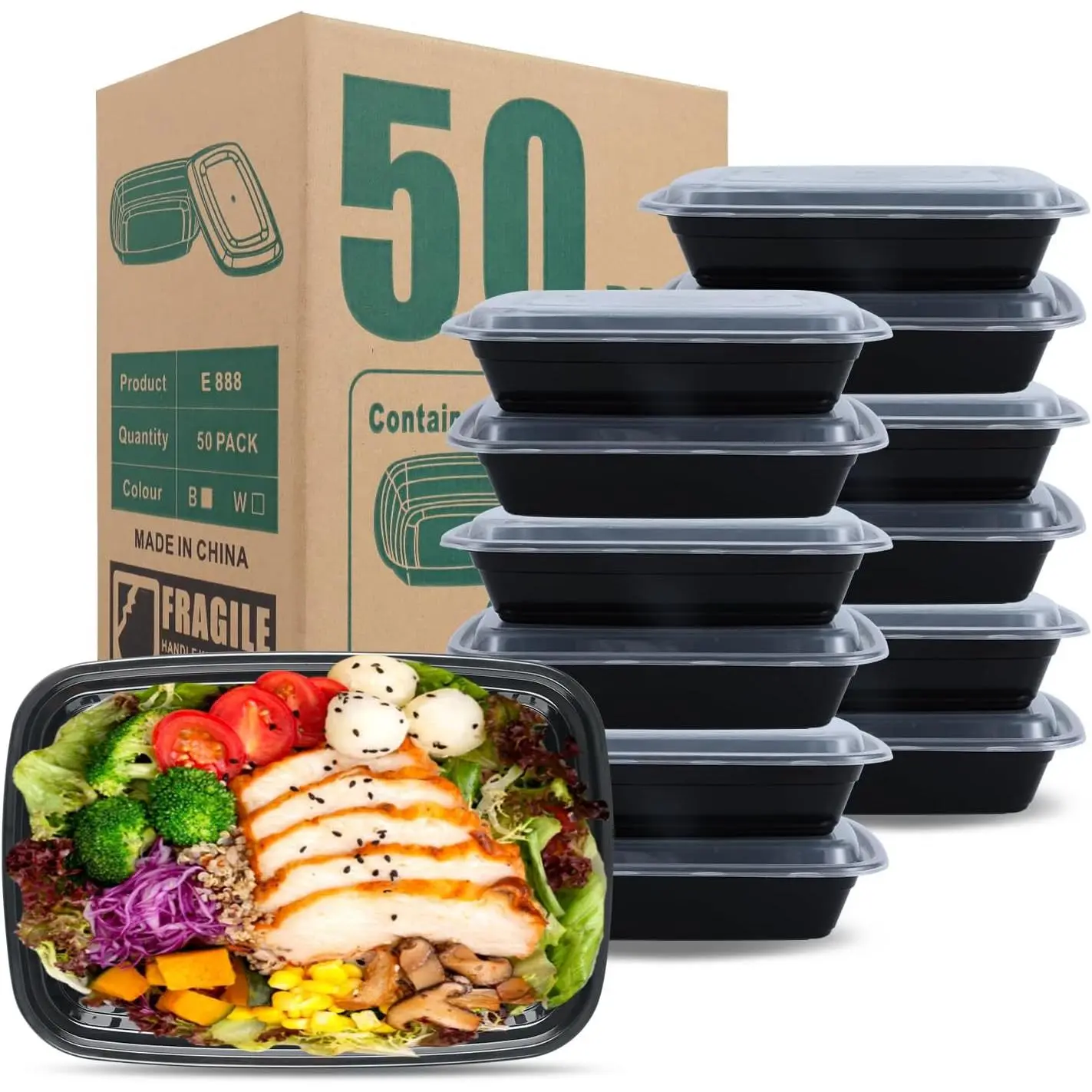 50 Pack (100 Pieces) 32oz  Prep Containers with ,  Plastic  Storage & Take Out Boxes - , Leakproof, Microwave, Dishwasher, Freezer Safe for Lunch, To Go