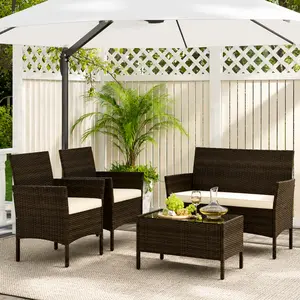 Outdoor Patio Rattan Furniture, 2/3/4 Pieces Sofa Set with Cushions & Coffee Table, Modern Patented Wicker Loveseat-Deals for You Days