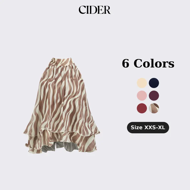 Cider Halter Neckline Knotted Layered Ruffle Hem Blouse