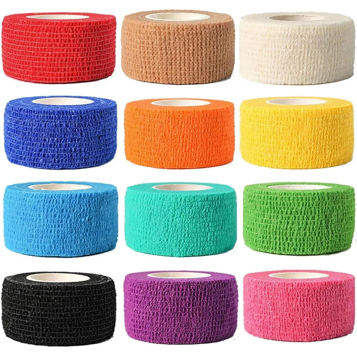 (12-Pack) 1” x 5 Yards | Self Adhesive Bandage Wrap, Athletic Elastic Cohesive Bandage for Sports Injury,Strain,Knee & Wrist,Ankle Sprains & Swelling First Aid