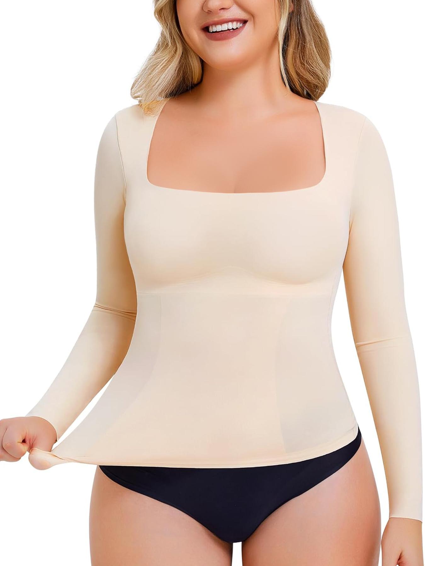 Women's Seamless Slim-Fit Long Sleeve Top, High Elasticity Comfortable Breathable Fabric, Casual All-Season Wear, No Underwear Needed