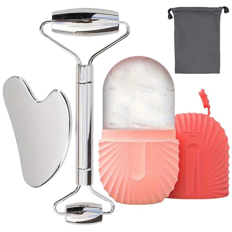 3-in-1 Facial Massage Care Set, 1 Set Stainless Steel Ice Face Roller & Scraping Set, Facial Care Tool for Lifting, Shaping and Massage, Home Beauty Tool