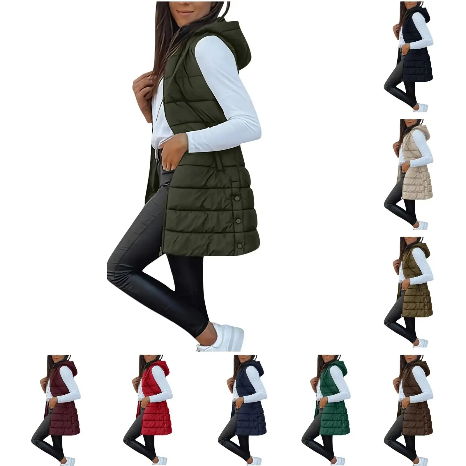 Women's Winter Warm Long Quilted Sleeveless Puffer Vest with Pockets Zip-Up Puffy Coat Outerwear in Multiple Colors for Fall Fashion