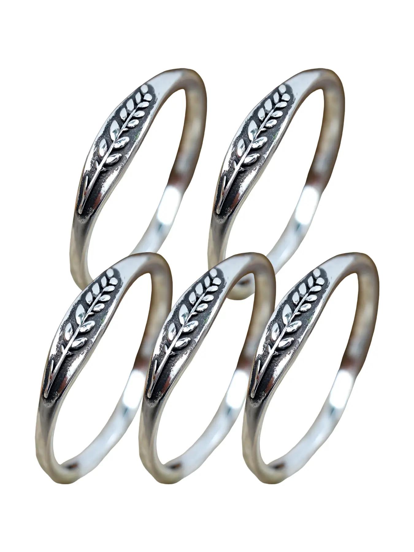 925 Sterling Silver Vintage Leaf Embossed Design Ring, Fashion Accessories for Women & Men, Trendy All-match & Exquisite Jewelry for Birthday Gift