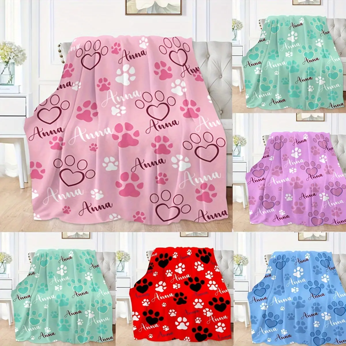 Personalized Pet Flannel Blanket with Custom Name - Soft and Comfortable Multifunctional Gift Blanket for Dog Lovers |     Animal-themed modern style |     Knitted polyester fiber suitable for all seasons |     Machine washable |     Ideal for u,Chr,Oogie
