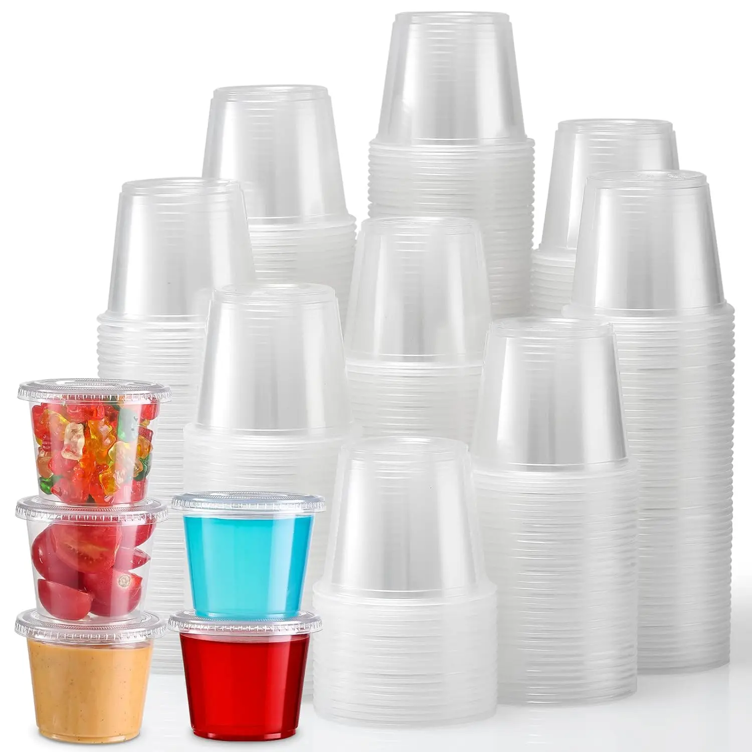 [120 Sets - 5.5 oz] Portion Cups With , Small Plastic Containers, Airtight and Stackable Souffle Cups for Jello Shots, Sauce, Condiments, Lunch, Party, Trips
