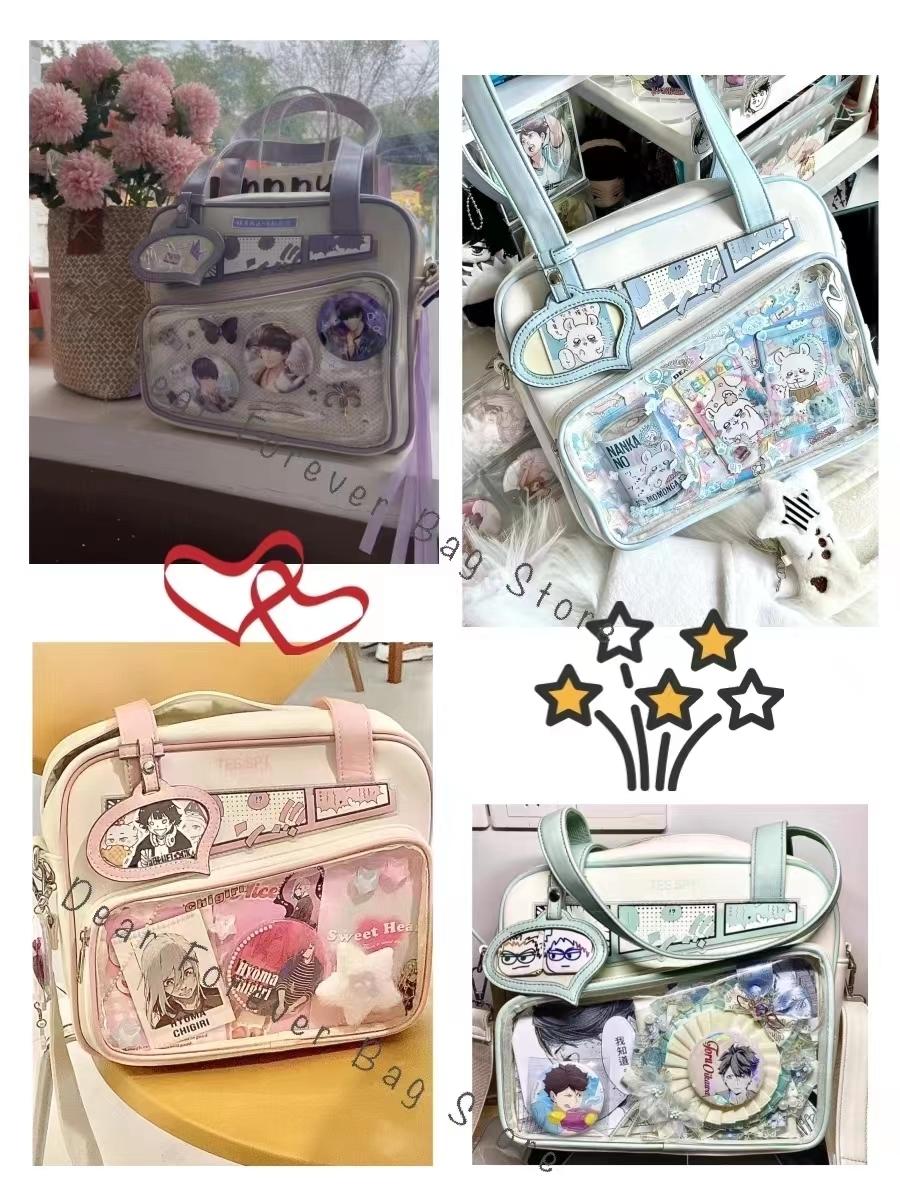 Unisex Graffiti Cartoon Fashion Ita Bag Japanese Style Kawaii Shoulder Crossbody Bags Transparent Front Pocket DIY Tote Handbags