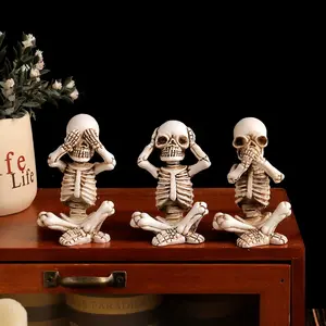 3-Piece Meditation Yoga Pumpkin Head Skull Doll Set, Halloween Horror Decorations, Home Scene Props, Spooky Costume Accessories