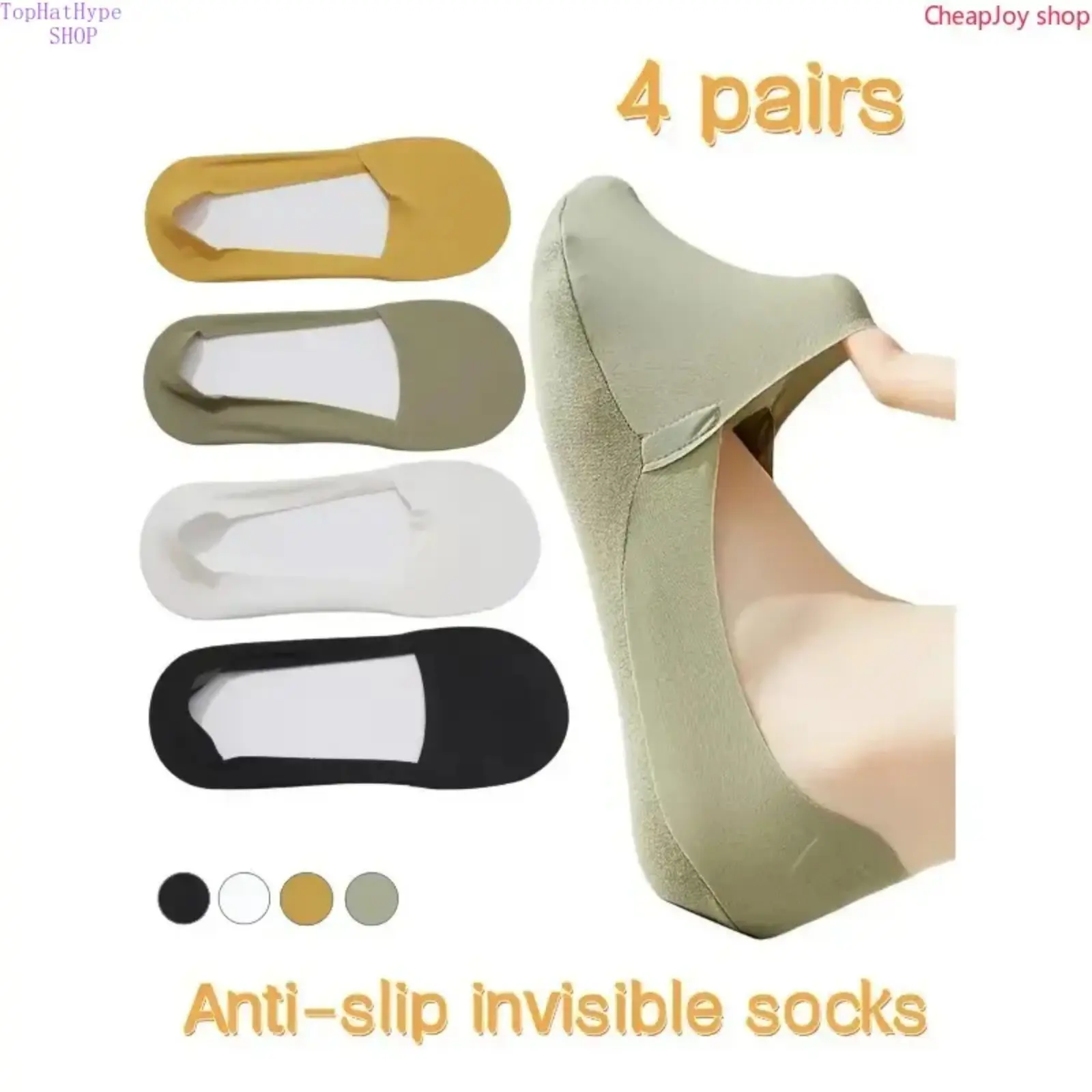 Women's Plain Invisible Socks, 4-Pair Pack of Thin Slim-Fit Liners, Non-Slip with Breathability for Summer Casual Wear, 4 Pairs, Seamless Under Shoes, Thin Fabric, Comfortable Fit, Cool Thin Socks