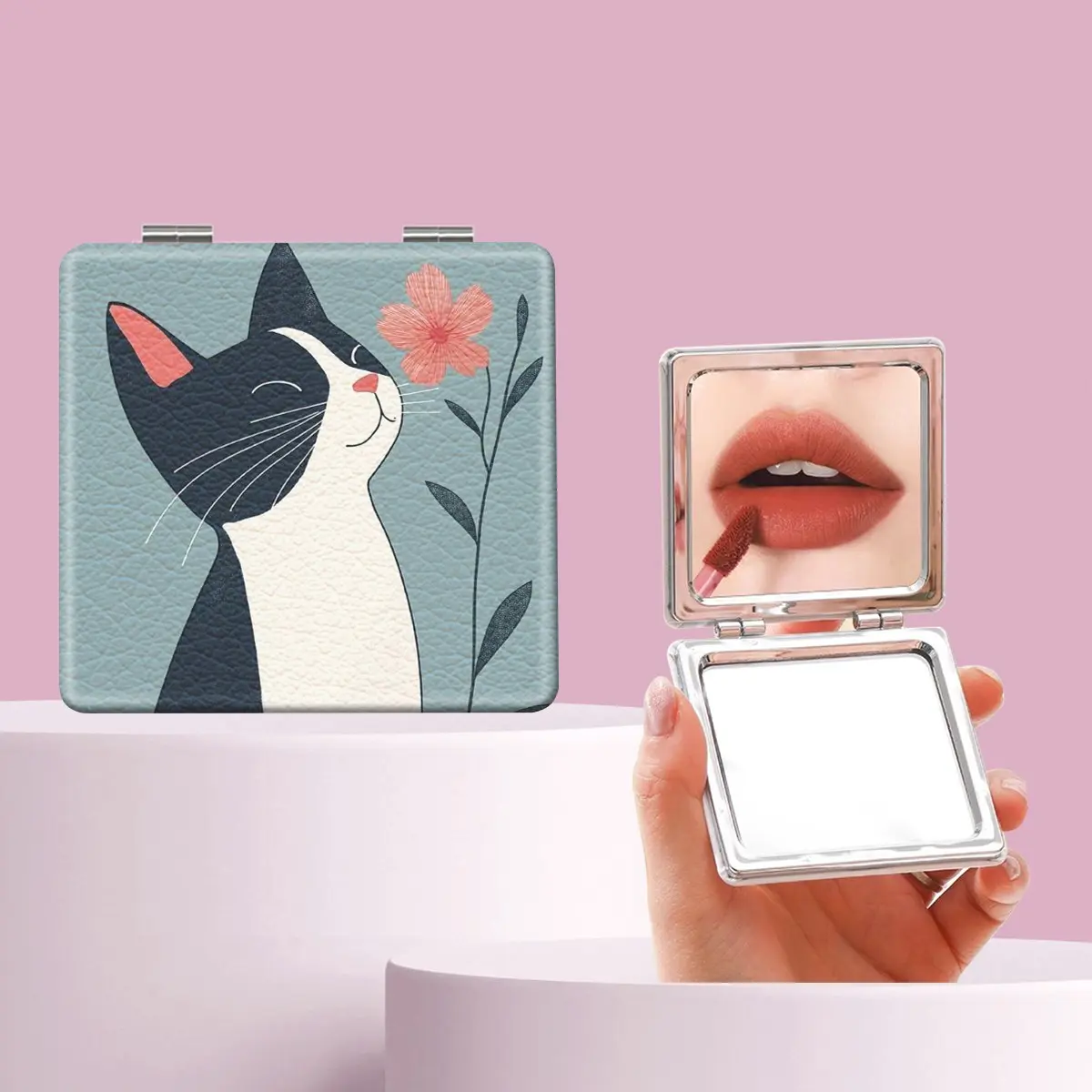 Cute Cat Flower Makeup Mirror, Foldable Mini Handheld Mirror, Perfect for All Occasions, Ideal Gift for Friends and Family