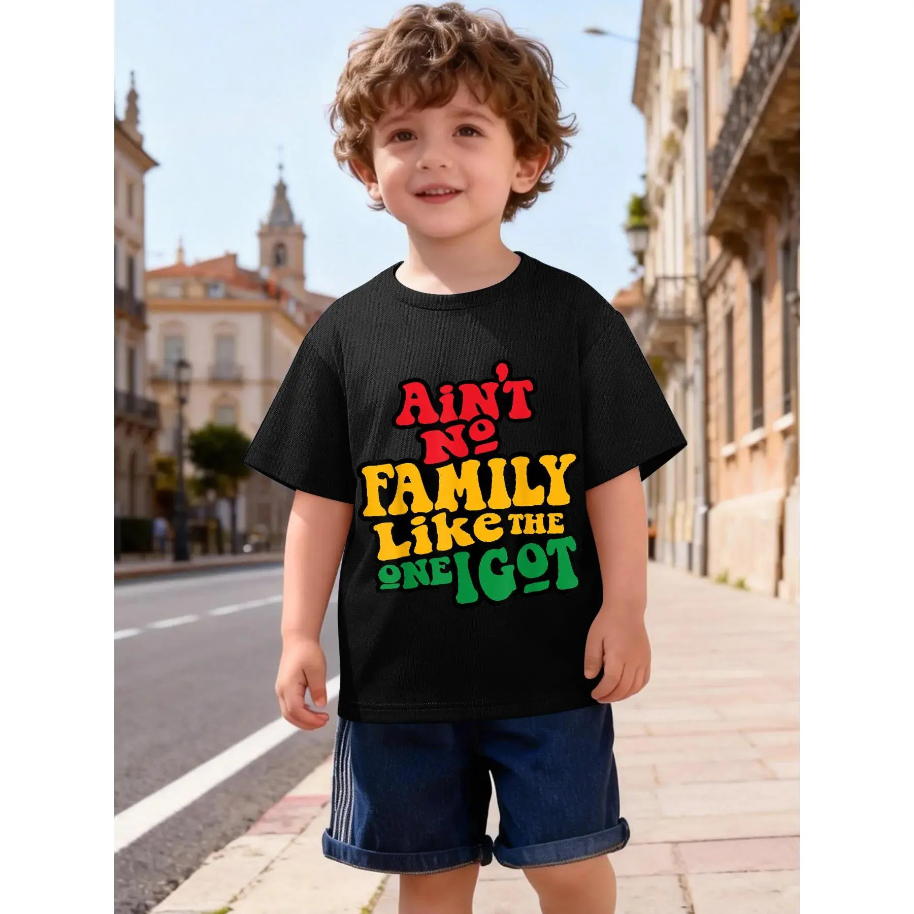 Kids' Soft Breathable Quick-Dry Graphic T-Shirt - "Ain't No Family Like The One I Got" 2025 Family Reunion Design, Kids Clothing Girls, Athletic Basic, Fitted Cut, All Seasons Sports/Everyday Play Outfit, Graphic Print