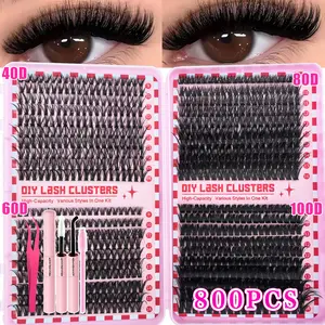 800Pcs eyelash book 40 + 60 + 80 + 100P dense and lengthened, including forceps + glue + brush combination set, a must for beauty