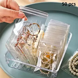 50 Pieces Antioxidant Jewelry Bags, Transparent Zipper Pouches, Small Jewelry Storage Box, Ring Earring Organizer, Portable Waterproof Sealed Bag