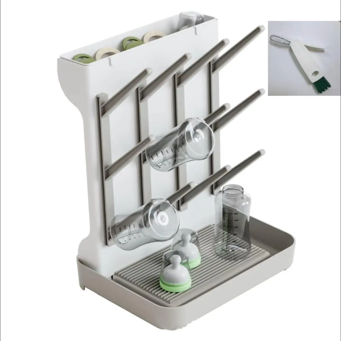 Baby Bottle Drying Rack, Countertop Bottle Dryer, Cup Drying Rack, for 12Pc Bottles and Accessories,Pump Parts,Pacifiers,Vitality Grey,Free small brush for cleaning