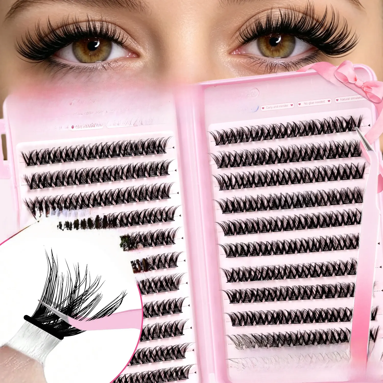 Self-Adhesive Dramatic Extra Long D Curl False Eyelashes Kit with Tweezer