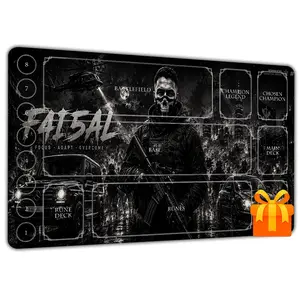 This trading card game mat features a creative design with a gothic stag skull and floral patterns. Made entirely of non-slip rubber, it's multi-functional and can be used for card games, keyboards, and mice.