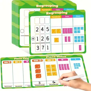 10pcs Place Value Chart Dry Erase Flash Cards, Addition and Subtraction Learning Math Games for Kids, Base Ten Board Math Manipulatives 1st 2nd 3rd Grade Teacher Classroom Must Haves