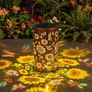 Solar Lantern Outdoor, Sunflower Hanging Solar Lights, Waterproof Solar Garden Lantern with Projection, Decorative Solar Powered Lanterns, Outdoor Pathway Lighting, Solar Metal Lanterns, Waterproof Garden Lamp