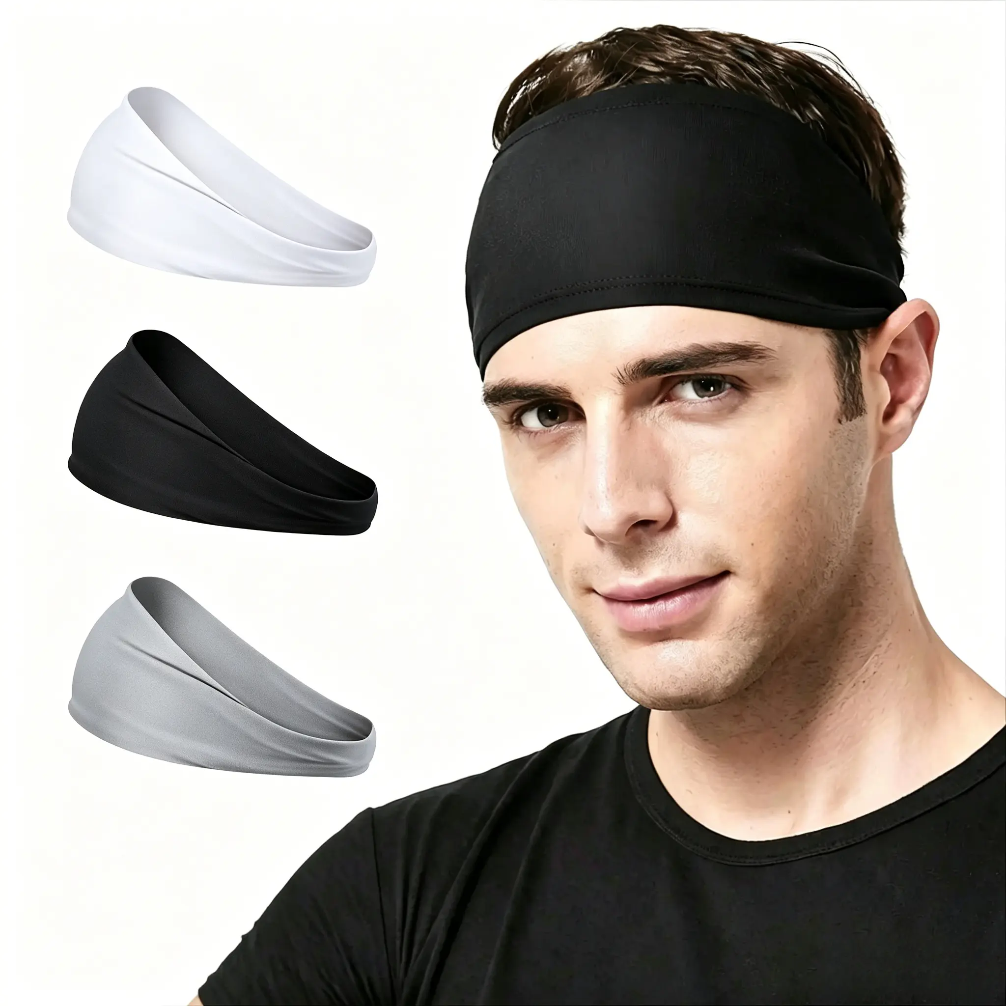 3-Pack Solid Color Quick Dry Sports Headband - Sweat Wicking Headbands for Men Women, Running Cycling Training Workout