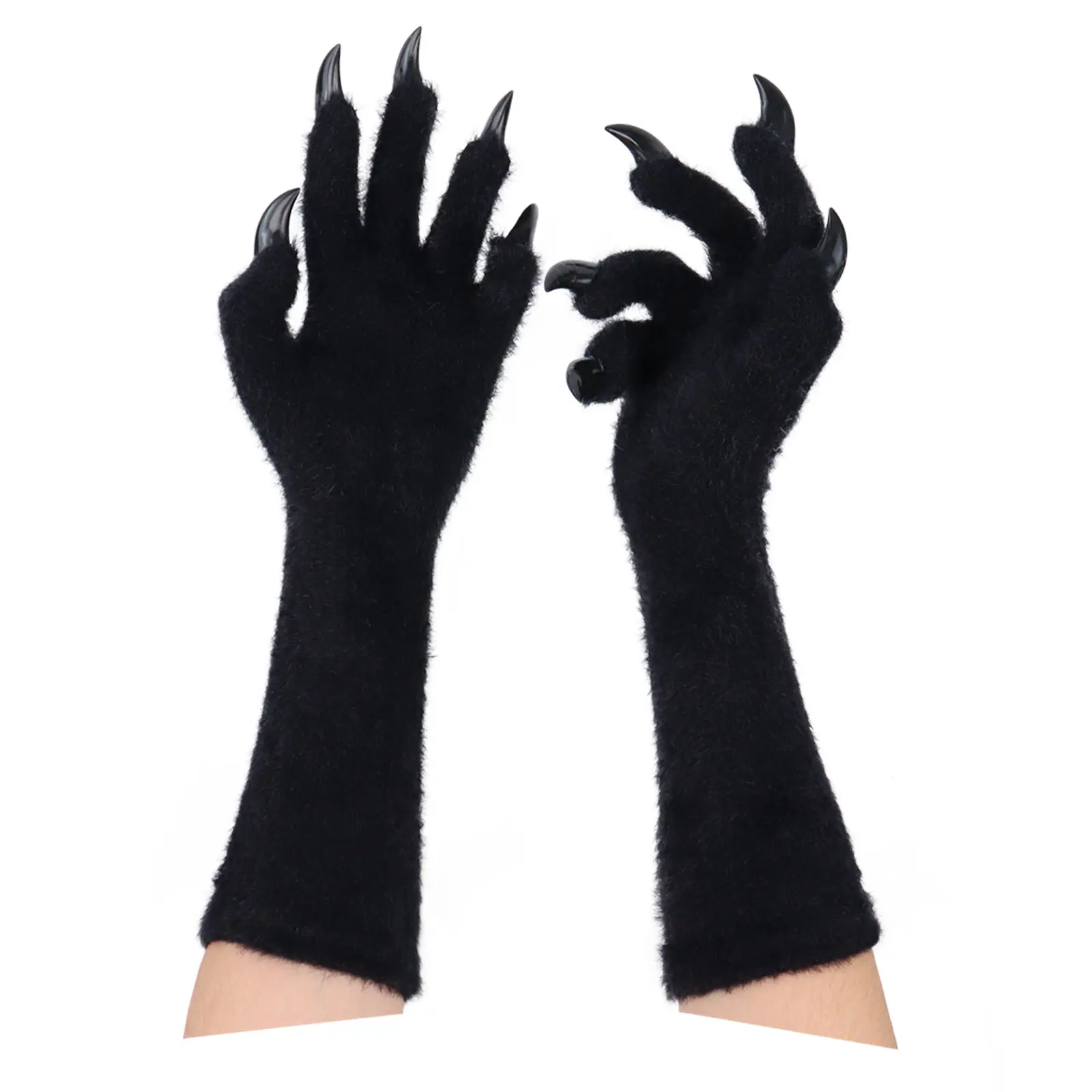 Furry Long Claw Halloween Costume Gloves, Realistic Monster Beast Nails Long Arm Plush Cosplay Prop Gothic Witch Werewolf Ghost Party Dress Up Accessory