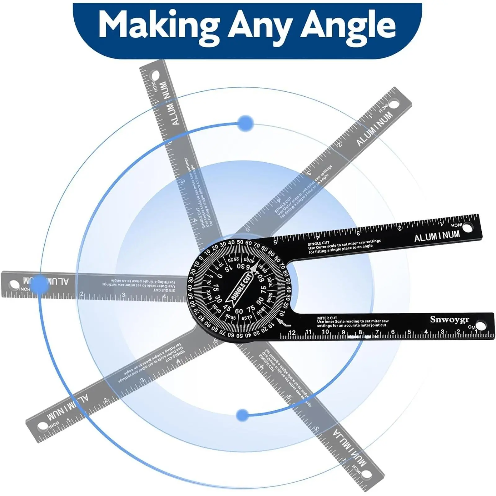 Plastic oblique angle saw protractor, 360 degree horizontal angle oblique angle detector, suitable for angle detectors in carpenters, finishing work, and the construction industry, Angle Measuring Tool, Angle Meter