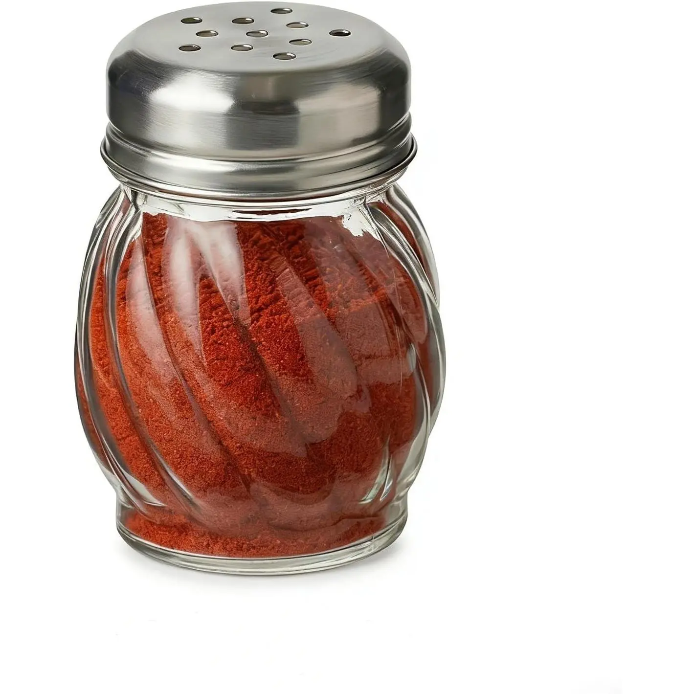 6 Ounce Glass Swirl Cheese Shaker, Crushed Red Pepper Shaker with Stainless Steel Holes Lid