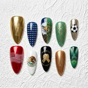 10pcs Almond Shape False Nails, Football Theme, Party & Event Decor, Sports Bar Gathering, Championship Celebration, Elegant Finish