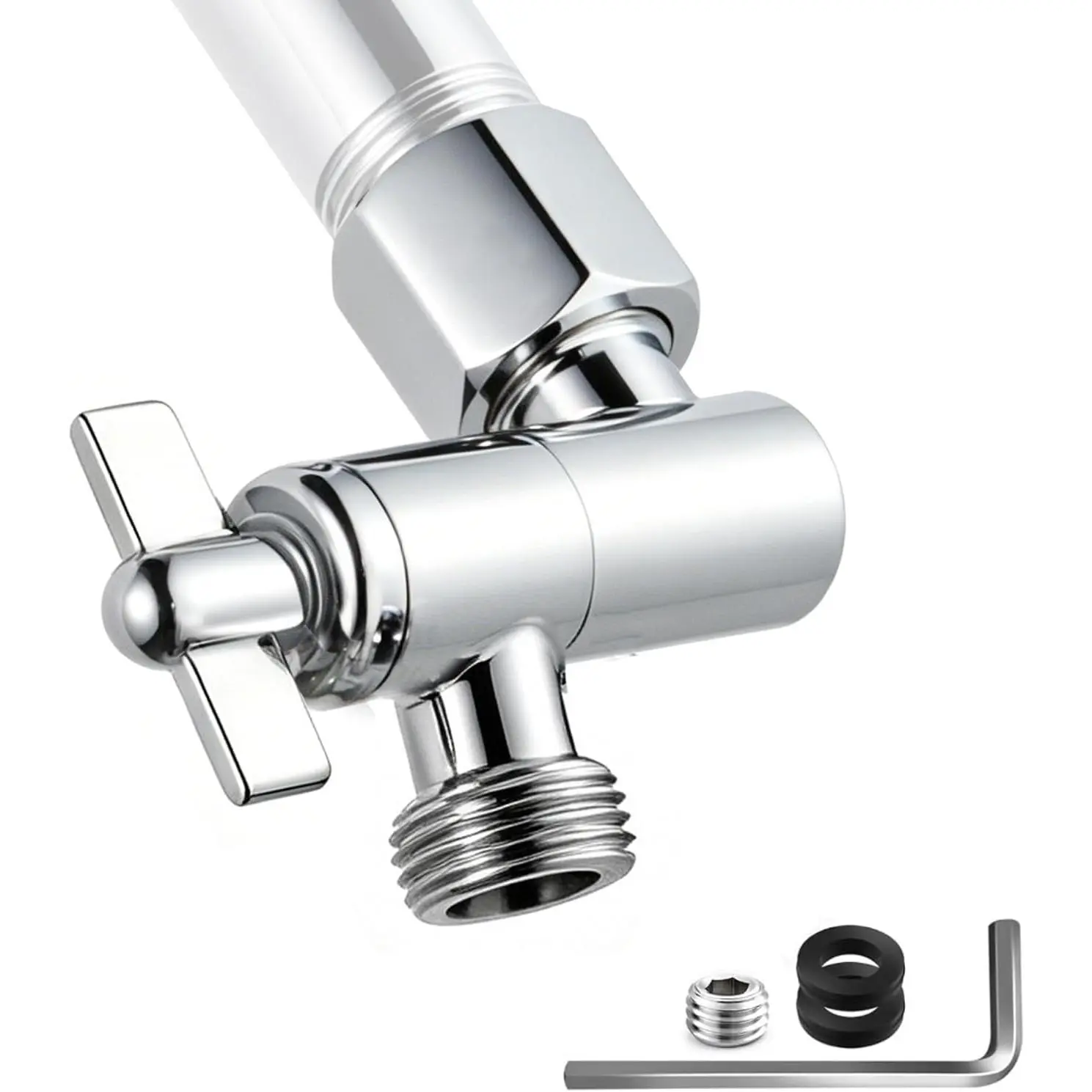 Shower  Extension Arm, 2.4 in Shower Extension Arm with Locking Nut, Adjustable Height and Angle Shower Arm Extender,  G1/2 Connector for Fixed and Handheld ShowerHead, Chrome