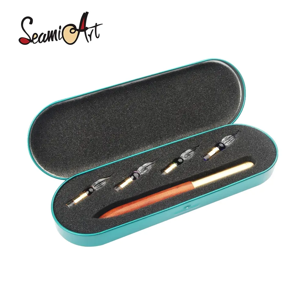 Calligraphy Pen Set Kit - Wood and Glass Construction, Replaceable Transparent Nibs, Office Stationery for Calligraphy Students, Writing Gift