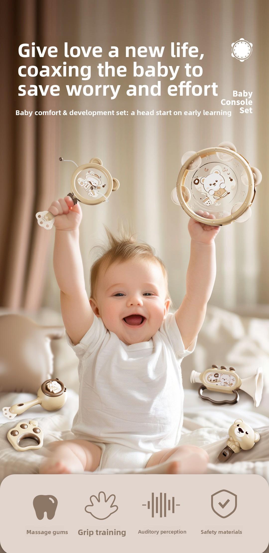 Children's Toys Music Drum Percussion Instrument Baby Tambourine Early Childhood Education Enlightenment Infant 0-3 Years Old 1 Handbell