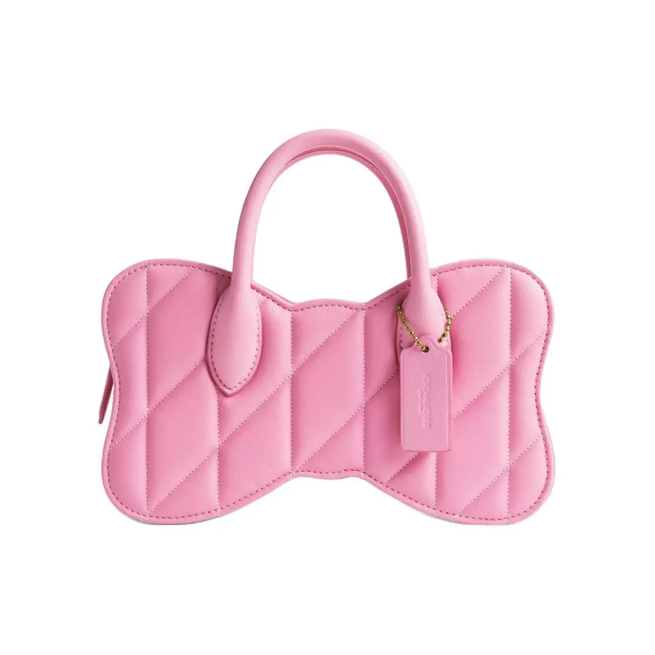 COACH Bow 24 Quilted Detachable Strap Leather Bow Bag for Women, Medium Size, Bright Pink