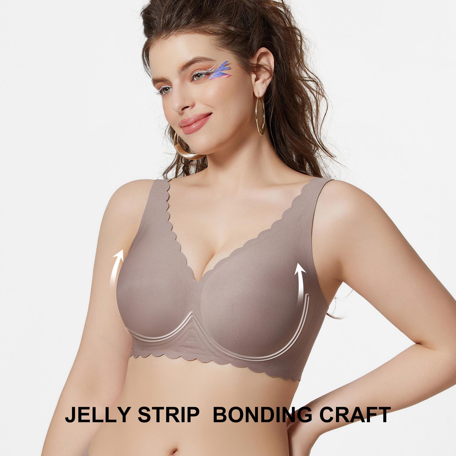 1/2/3PCS Jelly Wireless Bra Womens Scalloped Comfortable Wireless Bras Push Up Bralettes Seamless Tshirts Bras Deep V Everyday Bras S 3XL