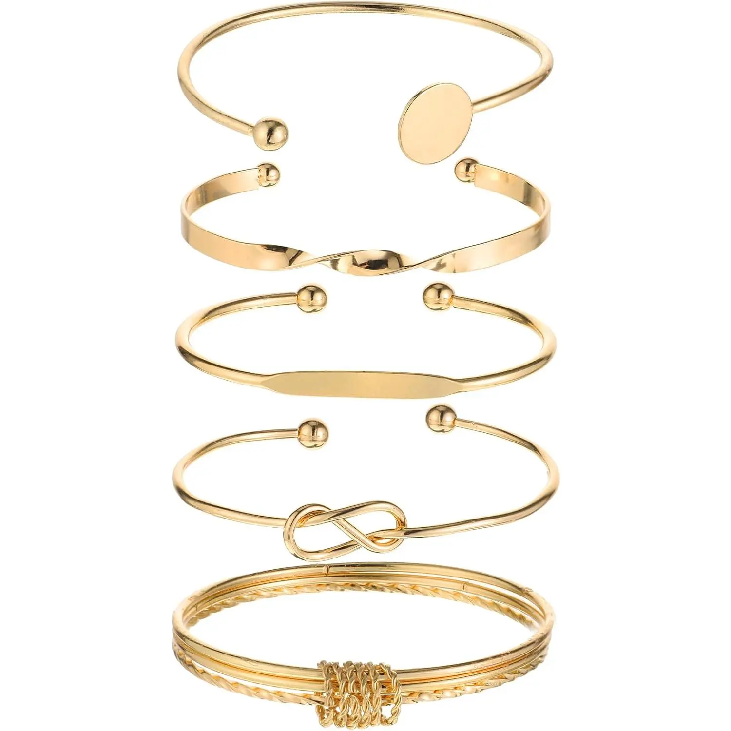 Bangles for Women, 5 count Adjustable Open Cuff Bracelet, Multi Layer Stackable Cuff Bracelet Set