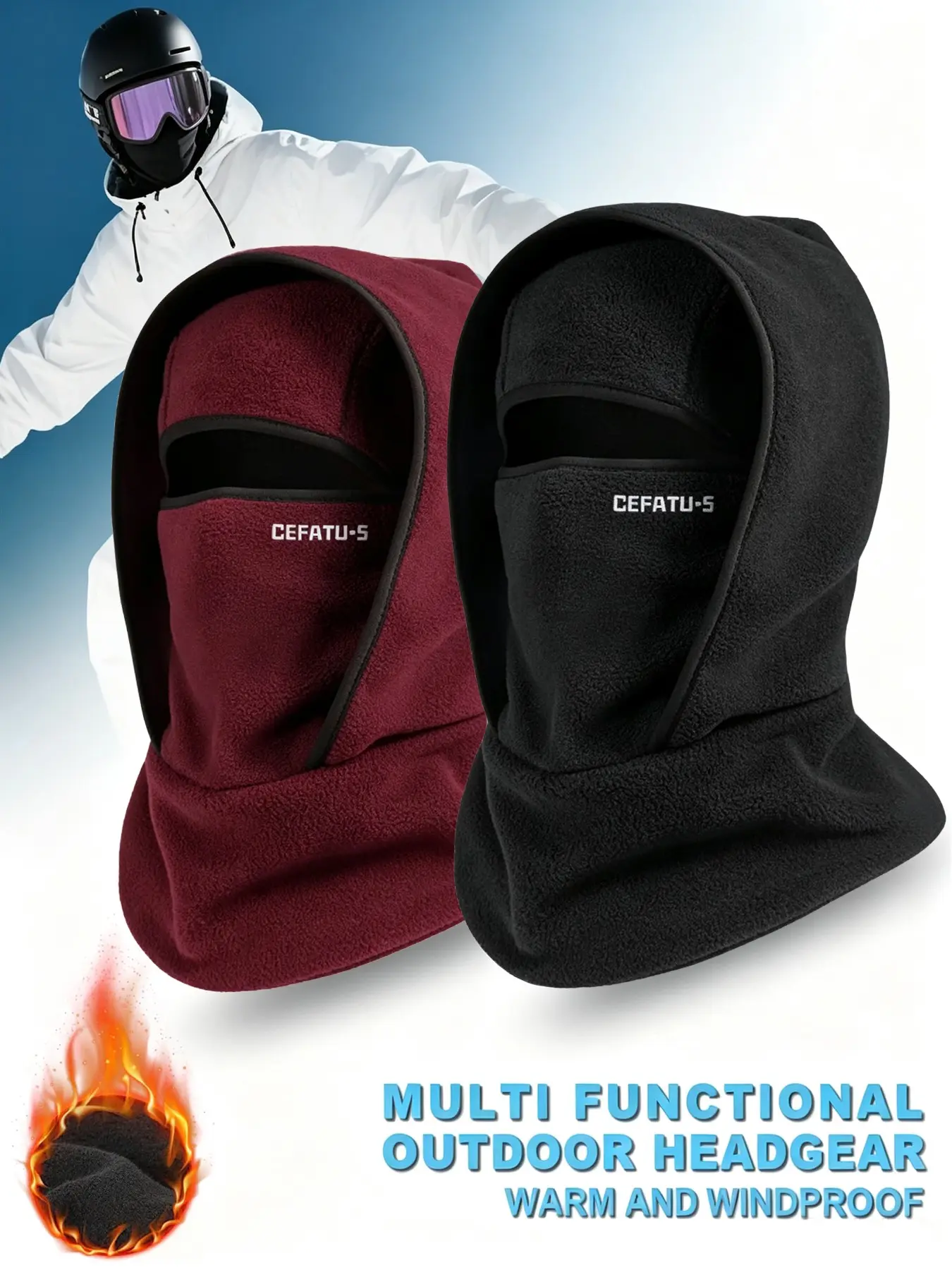 2pcs Unisex Outdoor Winter Face Mask, Warm Hat with Neck Gaiter, Windproof Fleece Hoodie for Cycling, Skiing Windproof Warm Face Mask