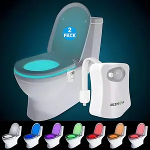 Original Toilet Night Light 2 Pack, Motion Sensor Activated LED Lamp, Fun 8 Colors Changing Bathroom Nightlight Add on Toilet Bowl Seat, Decorating Gadget for Dad Adults