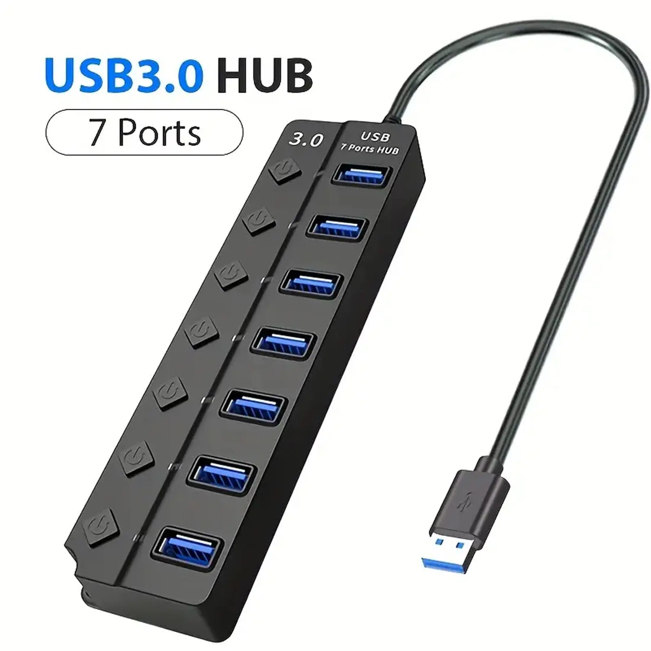 4/7 Port USB 3.0/2.0 HUB with Independent Switch, Multi-Interface Splitter for Laptop Desktop External Hard Drive, High-Speed Transfer, USB Extension