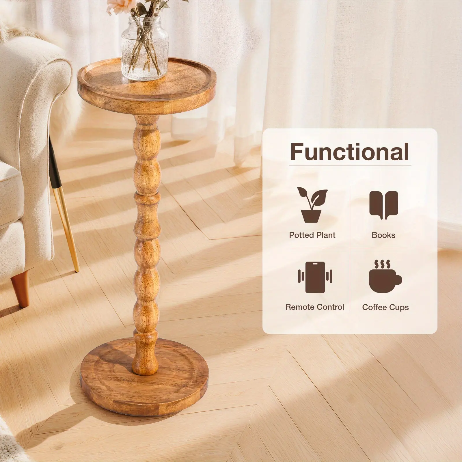 Coffee Table, Small Side Table with Solid Wood Legs, Small Space Modern Accent Table for Plant Display, Plant Stand, Bedroom And Living Room And Office Essential