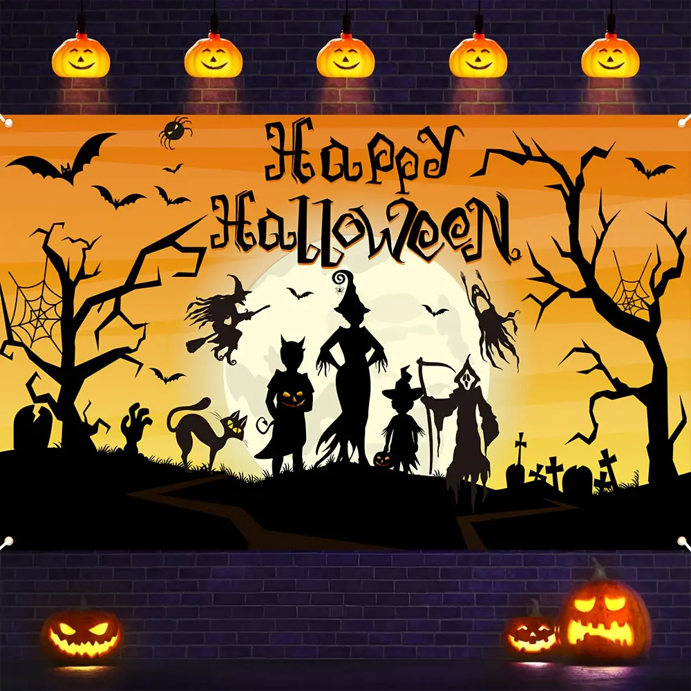 2D Flat Banner Happy Halloween Holiday Decorative Backdrop - HD Digitally Printed Polyester Cloth, Soft Lightweight Foldable, for Indoor Party Decor, Portrait Photography, Video Studio Use, Indoors, Event Decor, Hd Print