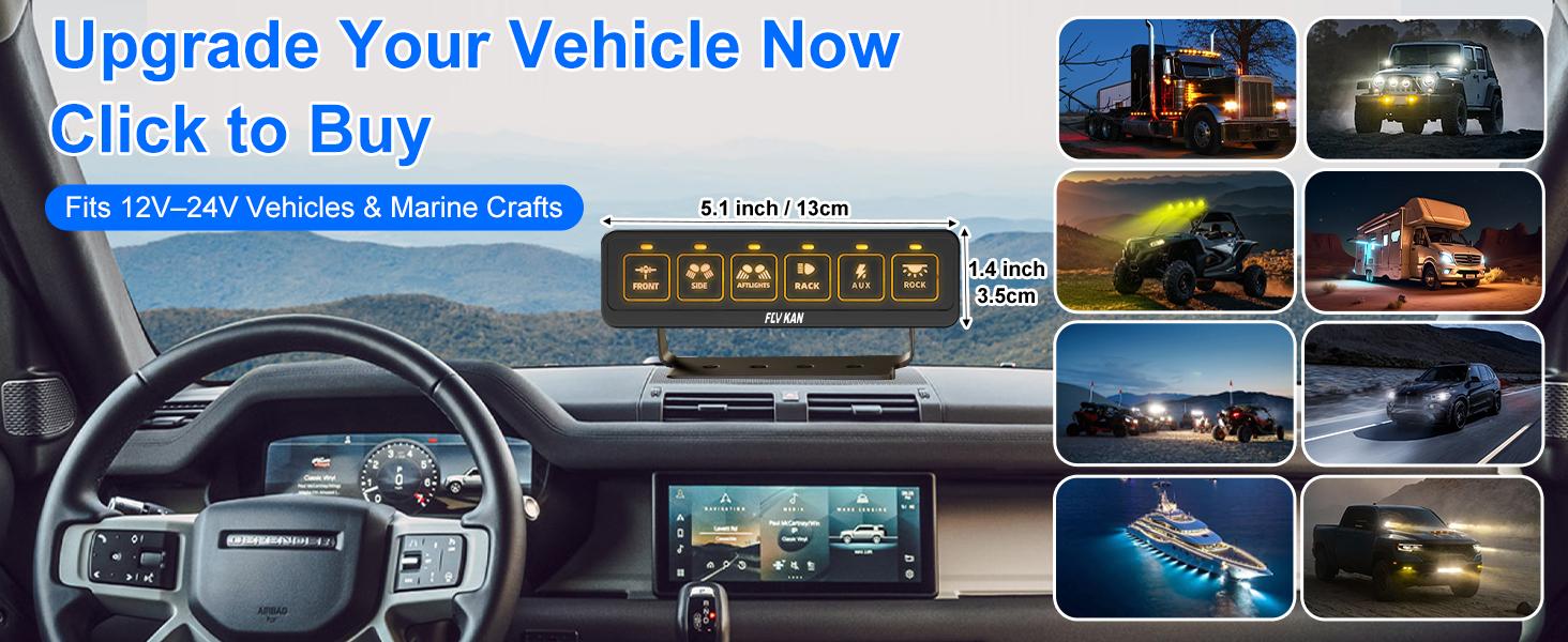 6 Gang Switch Panel,Multifunction Remote Switch Panel for Offroad Lights with 4 Modes & 2 Options & Waterproof -Wide Applicable for 12V/24V Vehicles Truck SUV ATV UTV Boat etc.