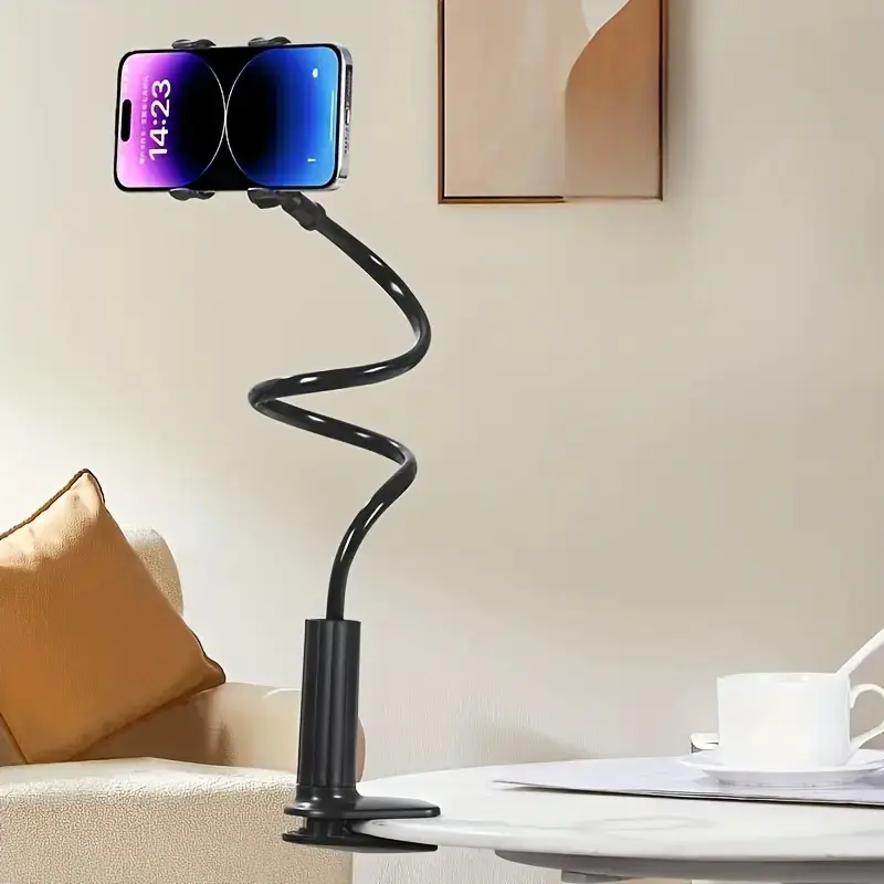Adjustable Goose Neck Phone Stand, 360 Degree Rotation, Dual Clips, Acrylic Base, Bedside & Desktop Use, Fits Smartphones & Tablets, Tablet Phone Mount