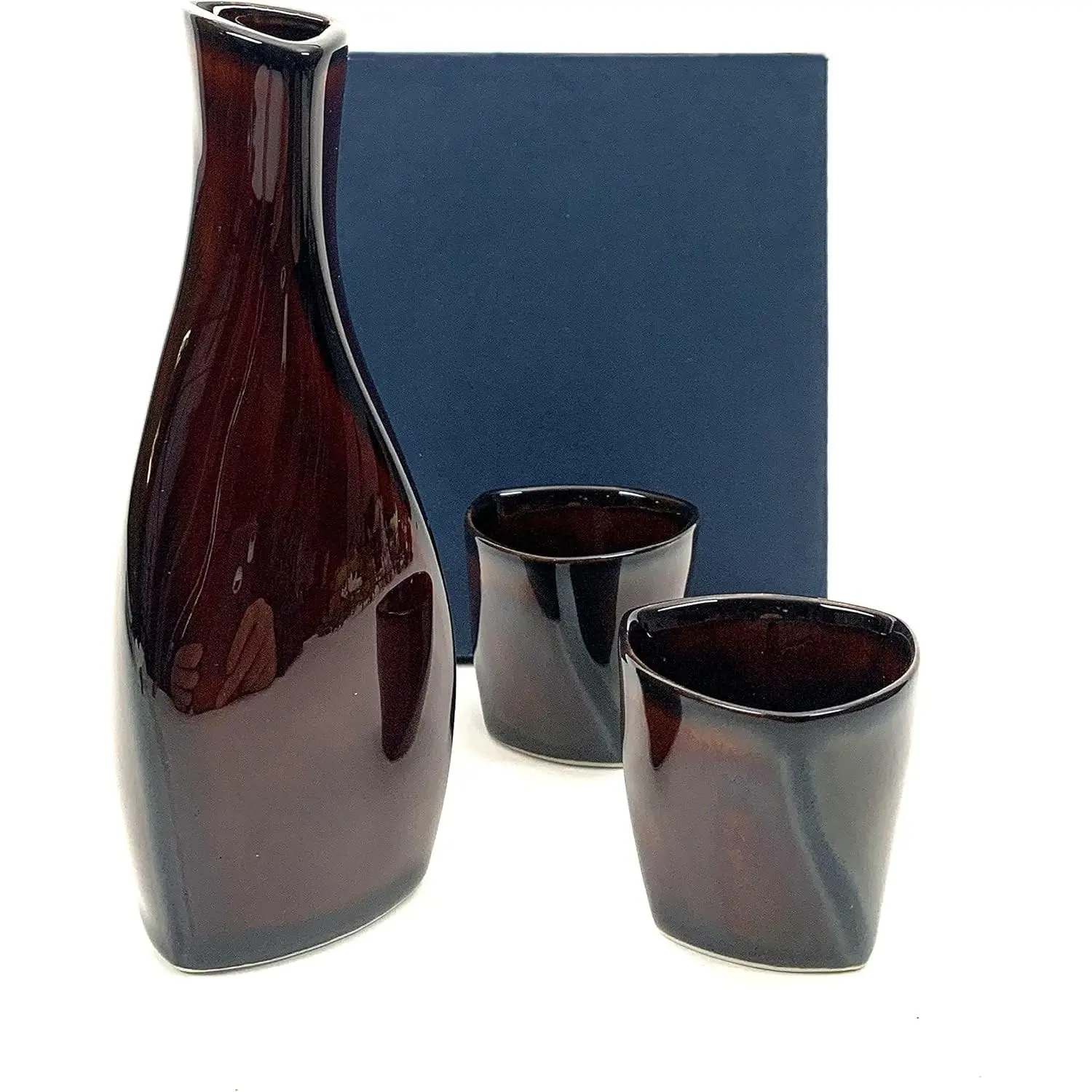 JapanBargain 4678, Porcelain Sake Set Authentic Japanese Saki Set Sake decanter and Saki Cups Set, Made in Japan (Brown Beauty)