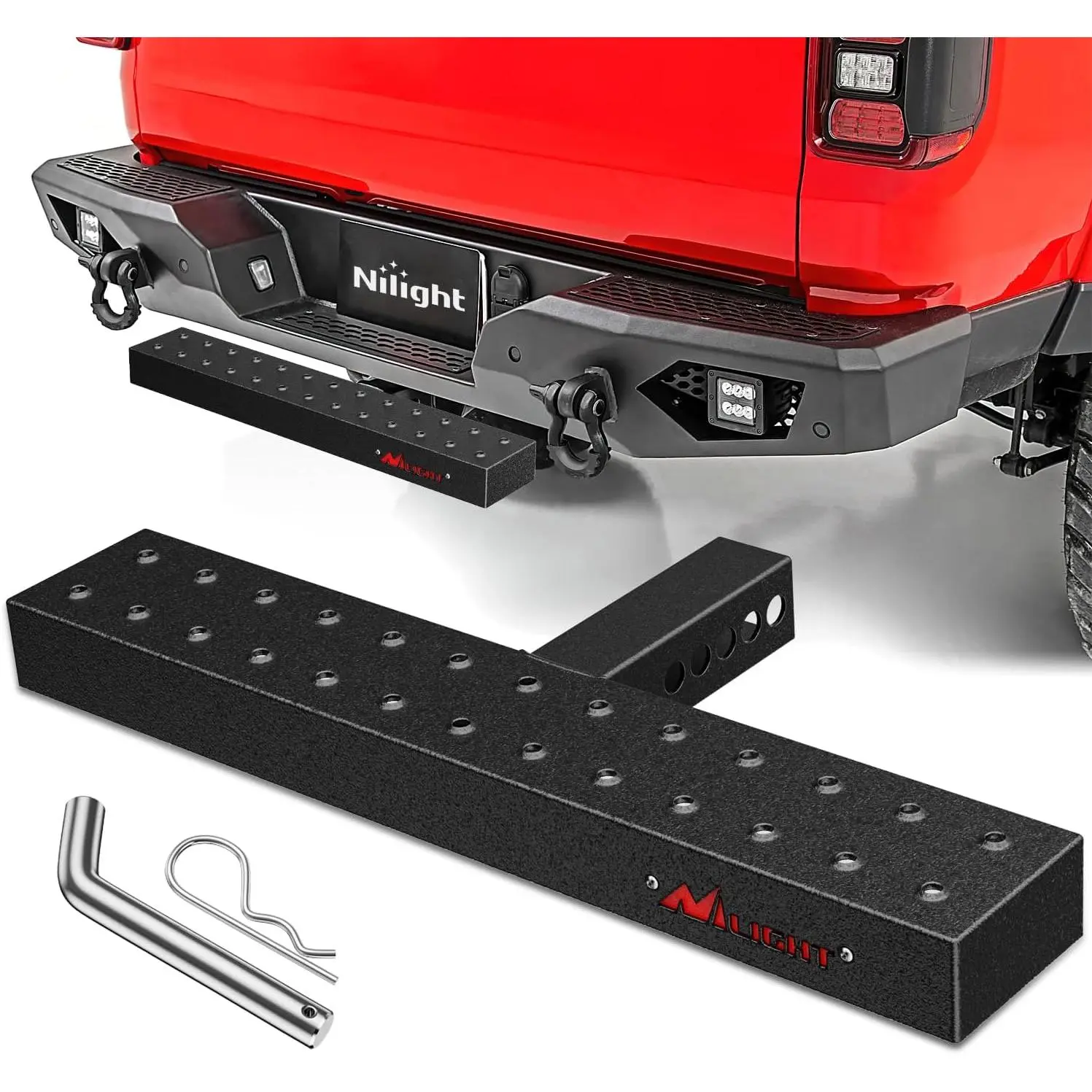 Nilight Rear Bumper Guard Protector Car Accessories - 2" Hitch Receiver Auto Part with 23.5in Anti-Slipping Bar, 5/8" Hitch Pin Clip, Upgraded Textured Black, 350lbs Max Weight Support for Pickup/SUV