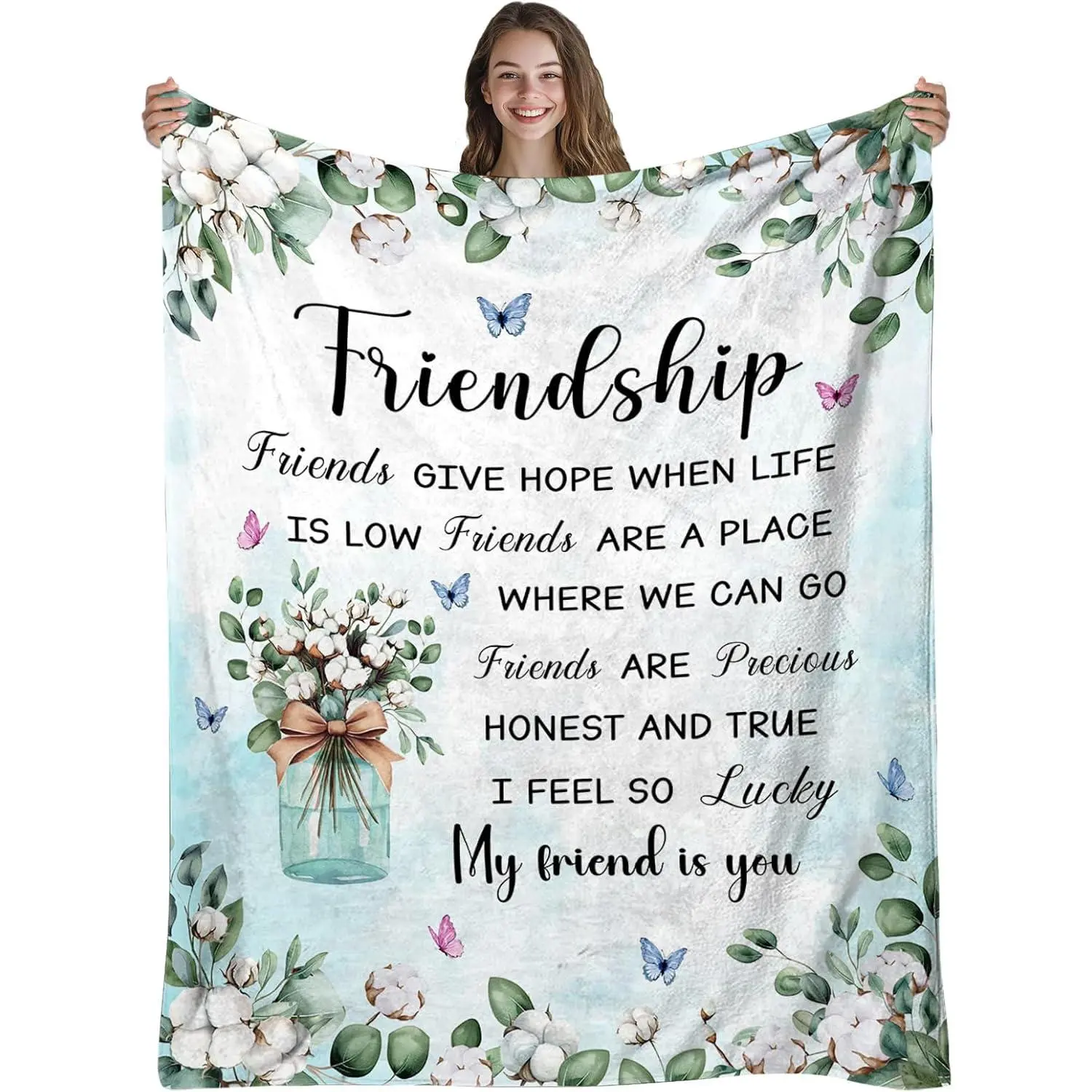 Soft Flannel Friendship Blanket - Women's Bestie Home Room Decor, Casual Couch Bed Travel Gift for Strengthening Bestfriend Bond (Graduation, Birthday, Wedding Occasions), Long-Lasting Print