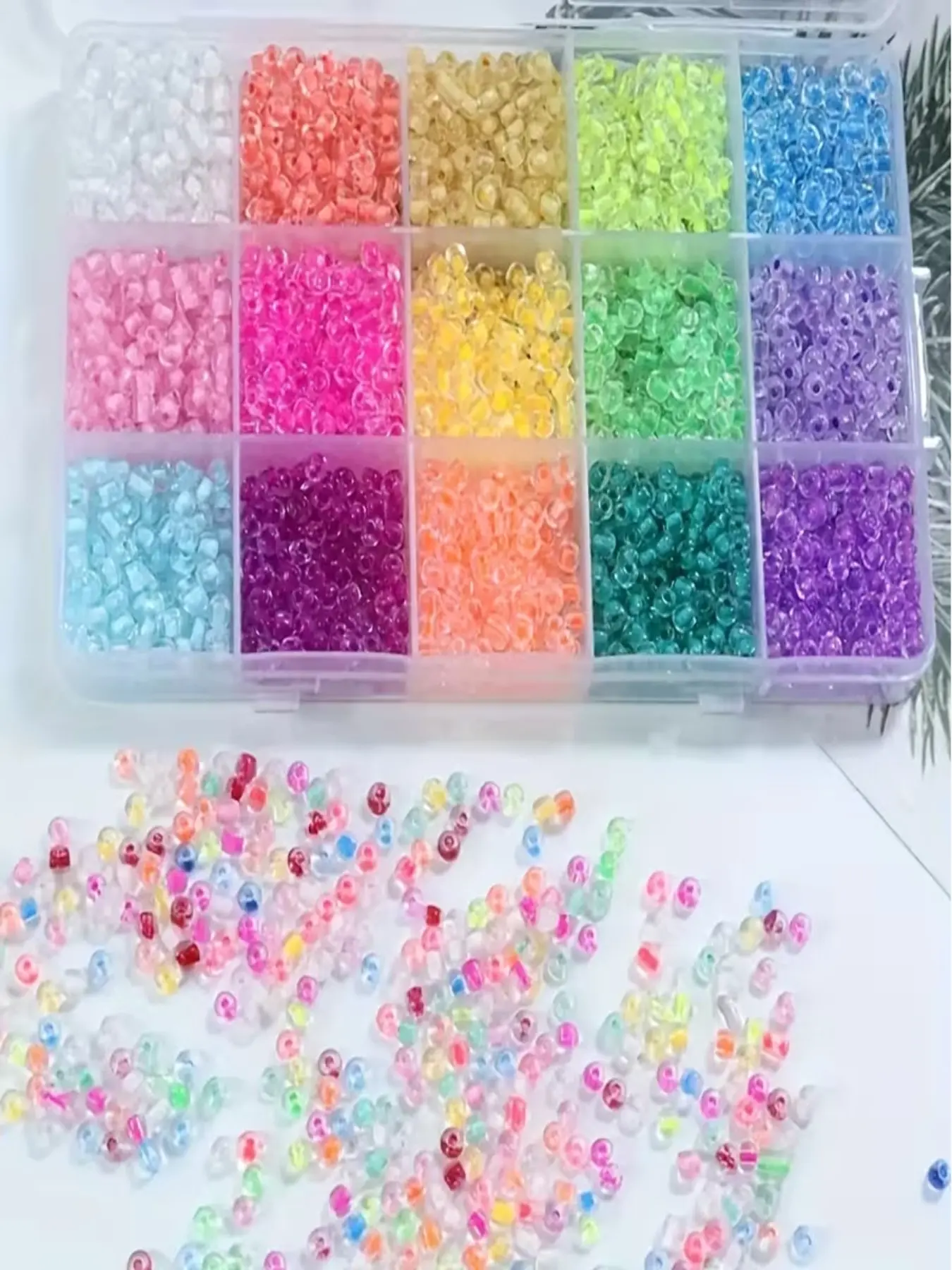 3000pcs Premium Glass Beads DIY Kit, DIY Mixed Beads, Bead Assortments, Beading Supplies, 15 Random Colors, Glow-In-The-Dark, Perfect for Crafts and Decorations, Ideal for Creative Projects
