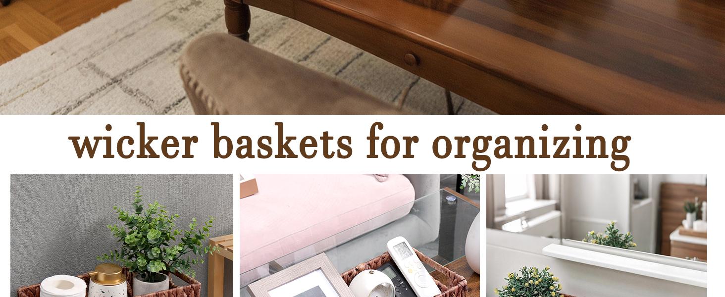 P-SBB010   Wicker Storage Basket Bathroom Toilet Tank Toilet Paper Baskets,Toilet Paper Holders for Storage with Built-in Handles,Storage Baskets for Organizing Pantry Bathroom