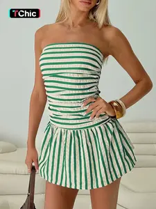 Women's Striped Print Tube Romper, Casual Strapless Sleeveless Romper for Summer, Fashion Women's Clothes for Daily Wear