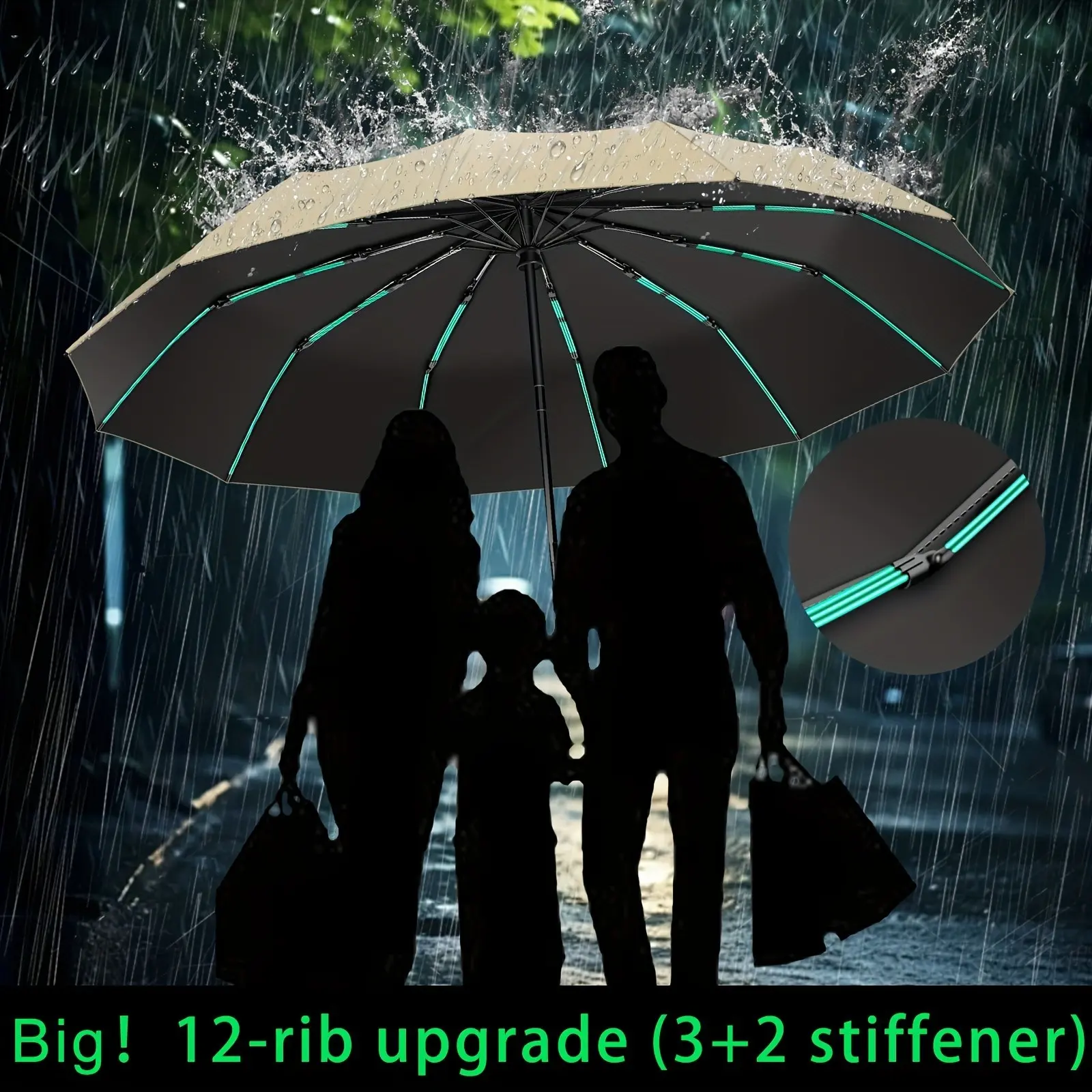 Official Folding Umbrella, Strong Windproof, Reinforced Frame, Stiffener, Automatic Opening, Sun & Rain Protection, Compact & Portable