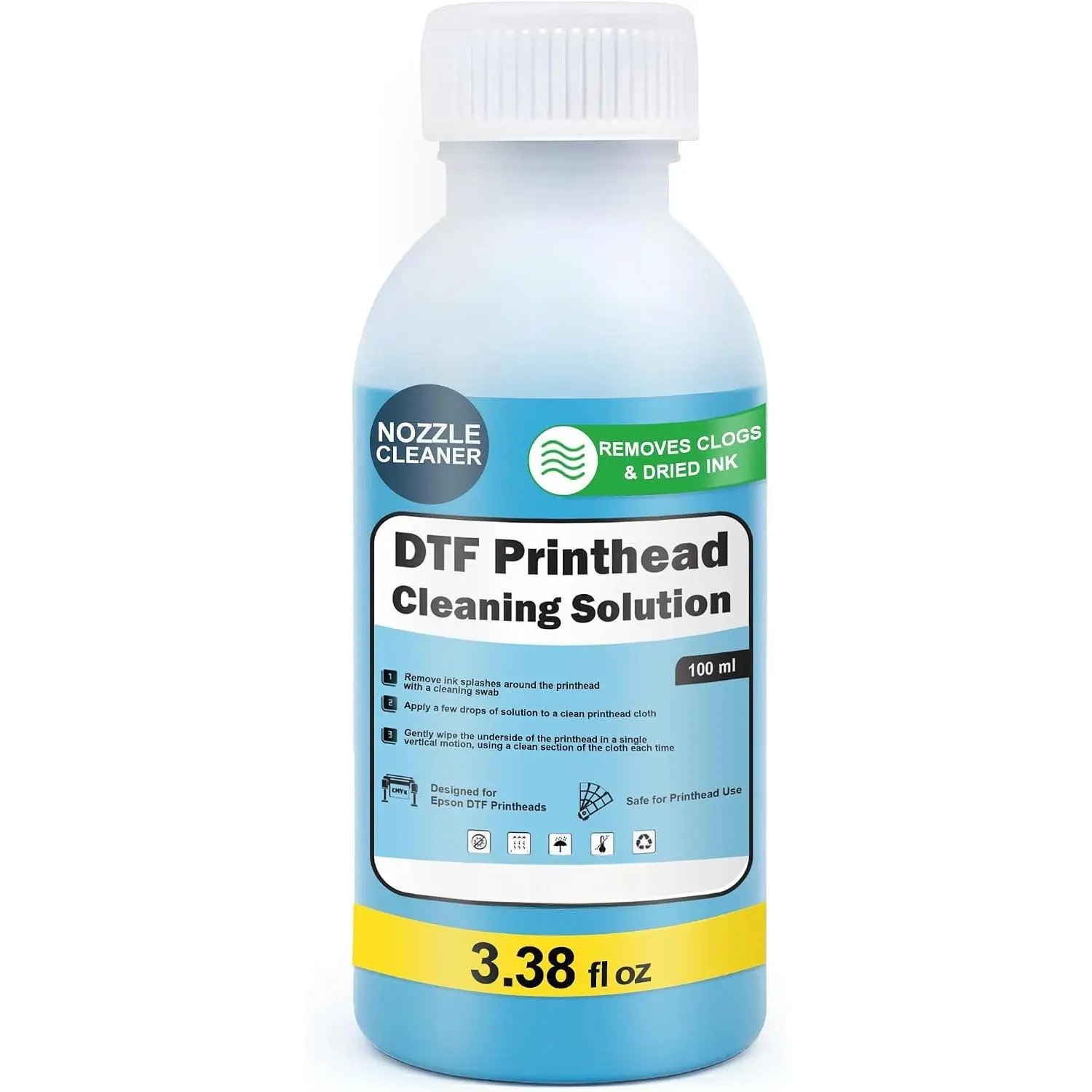 DTF Printhead Cleaning Solution 3.38 fl oz (100ml) | Dissolves Ink Clogs & Restores Flow | For I3200 ET8550 L1800 XP15000 XP600 R1390 &  Printheads | Nozzle Care & Printer  Kit