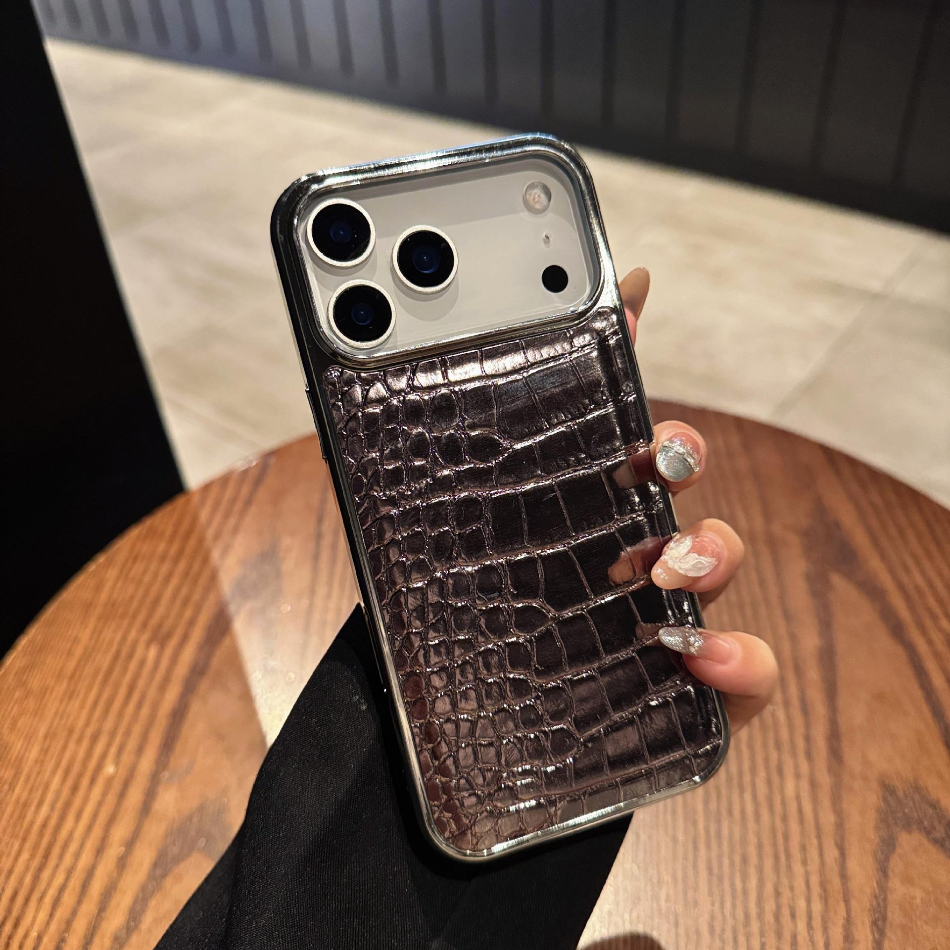 Iridescent Electroplated crocodilePattern Case Suitable for iPhone17, iPhone 16 Pro Max, Vegen Crocodile Leather, high-end feel, anti-drop protective cover